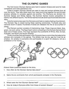 the olympic games worksheet is shown in black and white, with an image of two