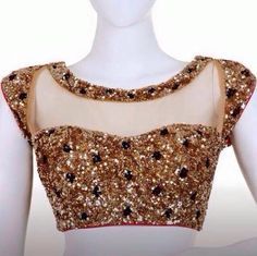 Fu Golden Blouse Design, Boat Neck Blouse Designs, Golden Blouse Designs, Neck Blouse Designs, डिजाइनर कपड़े, Neck Patterns, Netted Blouse Designs, Net Blouse, Boat Neck Blouse Design