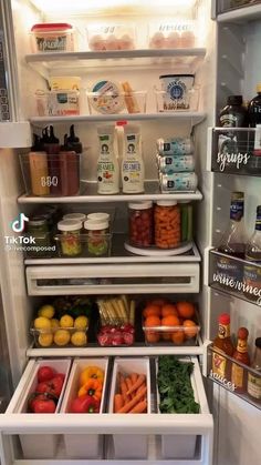 an open refrigerator filled with lots of food