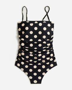 Shop  for the Ruched bandeau one-piece swimsuit in dot print for women. Find the best selection of women womens-categories-clothing-swimwear-long-torso available in-stores and on line. Swimwear Long, Polka Dot Swimsuit, Ideal Closet, Hair Wrap Scarf, Bandeau One Piece Swimsuit, Cute Bathing Suits, J Crew Men, Swim Skirt, Long Torso