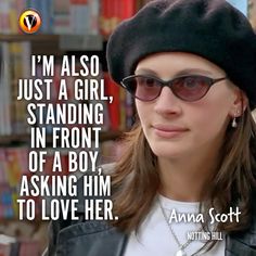 a woman wearing sunglasses and a hat in front of bookshelves with the quote i'm also just a girl, standing in front of a boy, asking him to love her