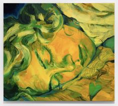 an abstract painting with green and yellow colors