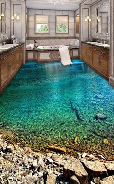 an image of a bathroom with blue and green water