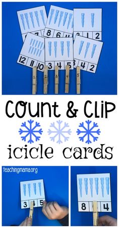 Count and Clip Icicle Cards Winter Math Activities For Kindergarten, Ice And Snow Preschool Activities, Snow Math Activities For Preschool, Frozen Preschool Activities, Winter Pre K Activities, Winter Math Activities Preschool, January Preschool Activities, Preschool Winter Math Activities, Preschool Winter Math