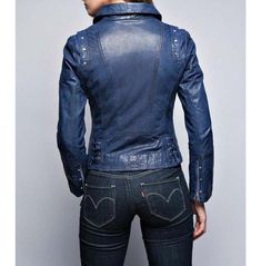 Women Blue Leather Slimfit Biker Fashion Jacket, Party Jacket for Women Blue Biker Jacket, Biker Fashion, Party Jacket, Party Jackets, Fringe Leather Jacket, Jackets Fashion, Biker Jackets, Custom Jacket, Satin Jackets