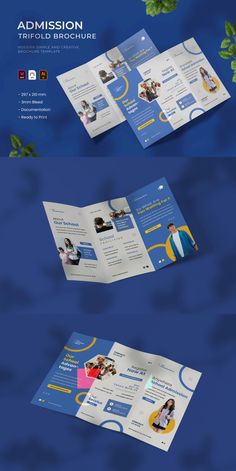 three fold brochure mockup with blue and yellow colors