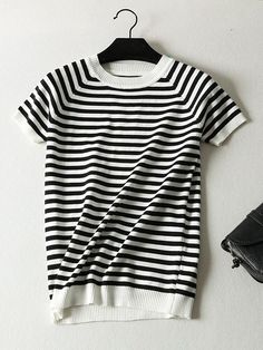 White Black Short Sleeve Striped O-Neck Pullover Sweater Top
SIZE (Unit: CM):One Size
Tops :Bust :75-95 /Length :59 /  Suitable 40-61KG Wear
Washing method: gently wash 


Note:(1 inch = 2.54 cm, 1 cm = 0.39 inch)


note: measurement by hands allow 2-3cm errors which is normal Black Knitwear, Elegant Sweater, Summer Stripes, Classic Style Women, Knitting Women Sweater, Knit Pullover, Knitted Tshirt, Knitwear Women, Long Sleeve Knit