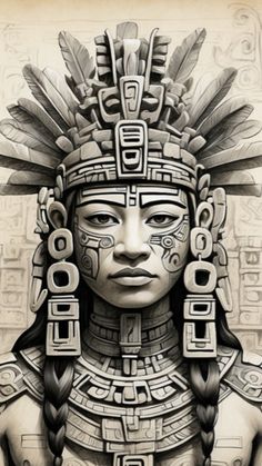 an artistic drawing of a native american woman