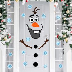 an image of a door decorated with snowmen