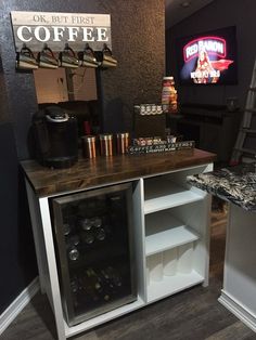 a coffee bar in the corner of a room