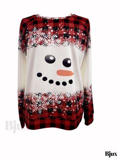 Bjux - Womens Snowman Printed Pullover Sweatshirt: Comfy Raglan Sleeve Crew Neck Sweatshirt Ideal for Fall and Winter, Perfect for Casual Wear Long Sleeve T-shirt For Winter Loungewear, Casual Long Sleeve Hoodie For Holiday, Casual Long Sleeve Holiday Hoodie, Casual Crew Neck Hoodie For Holiday, Casual Holiday Hoodie With Crew Neck, White Long Sleeve T-shirt For Holiday, White Graphic Print Top For Winter, White Casual Sweatshirt For Holidays, White Crew Neck Top For Winter