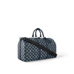 LOUIS VUITTON® - Keepall Bandoulière 50 - Navy Blue Black Luggage, Louis Vuitton Gifts, Black Men Fashion Swag, Louis Vuitton Black, Trunk Bag, Louis Vuitton Keepall, Monogram Pattern, Wallet Pouch, Buckle Shoes