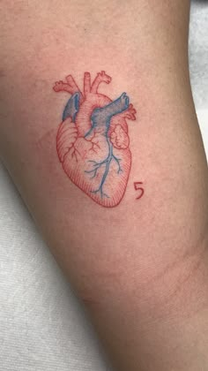 a small heart tattoo on the leg