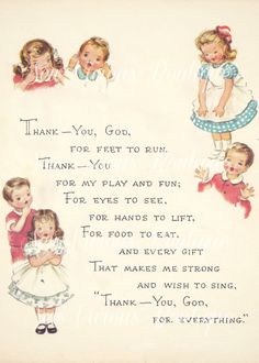 an old fashioned thank card with children