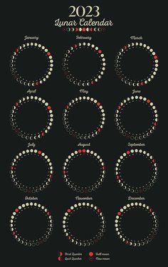 the calendar for january and december with circles, dots and stars on black background stock illustration