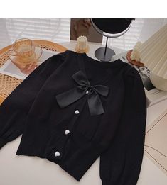 Style: commuting Size: one size Color: gray, white, black Trendy Fall Top With Bow, Casual Solid Color Top With Bow, Fall Tops With Bow Detail, Solid Color Tops With Bow For Fall, Long Sleeve Tops With Bow Tie For Fall, Casual Black Top With Bow, French Lantern, Lantern Sleeve Sweater, Bow Top