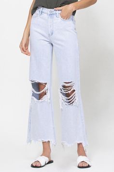 90'S Vintage Distressed Ankle Jeans | Baylee & Brooke’s Boutique Crop Flare Jeans, Vintage Wash Jeans, Crop Flare, Retro Fits, Stretch Denim Fabric, Vintage Flare, Cropped Flare Jeans, Cropped Flares, Denim Flares