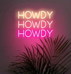 a pink neon sign that says howdy howdy