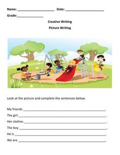 Creative Writing Worksheets For Class 3 Easy Picture Description For Kids, Picture Writing For Grade 1, Picture Composition For Kids, Picture Description Worksheets Grade 1, Story Writing Worksheets, Creative Writing Pictures, Picture Story Writing