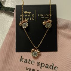 Authentic Guaranteed Kate Spade Gold Plated, And Swarovski Crystal Special Edition Minnie Mouse Earrings And Necklace. Check My Other Listings For Just The Earrings Or Necklace Separate. Kate Spade Jewelry Gift Set With Earrings, Kate Spade Jewelry Gift Set With Matching Earrings, Kate Spade Jewelry With Matching Earrings For Gift, Kate Spade Gold Pendant Jewelry, Kate Spade Metal Jewelry Gift, Kate Spade Metal Jewelry As A Gift, Kate Spade Gold Dangle Jewelry, Kate Spade Dangle Jewelry For Party, Kate Spade Metal Jewelry For Gift