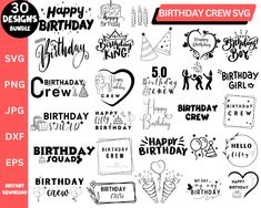 the birthday crew svg bundle is available for use with any type of font and numbers