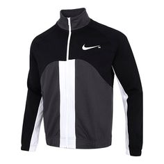 Nike Sportswear Swoosh Black Jacket Winter Training Long Sleeve Sweatshirt, Fall Track Jacket With Contrast Panels And Long Sleeves, Sportswear Crew Neck Outerwear For Sports Events, Fall Technical Long Sleeve Track Jacket, Nike Casual Track Jacket For Winter Sports, Athleisure Track Jacket With Contrast Color And Long Sleeves, Black Track Jacket With Contrast Panels For Fall, Casual Track Jacket With Contrast Panels For Winter, Casual White Training Outerwear