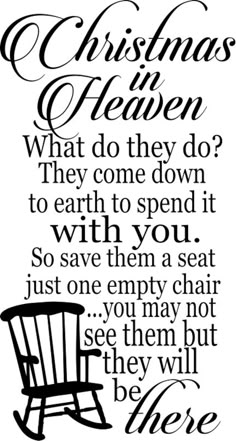 a black and white christmas poem with a chair