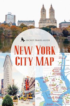 the new york city map is shown in red, white and blue with text that reads secret travel guide