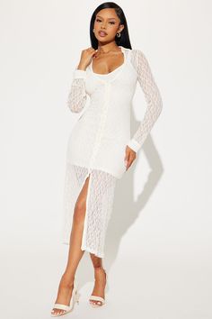 Available In Ivory. Lace Midi Dress Collar Long Sleeve Button Up Slip Shell: 90% Nylon 10% Spandex Lining: 100% Polyester Imported | Grace Lace Midi Dress in Ivory size 2X by Fashion Nova Grace And Lace, Dress Collar, Lace Midi, Lace Midi Dress, Ivory Lace, Office Fashion, Collar Dress, Fashion Nova, Beautiful Dresses