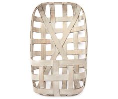 a white basket with wooden strips on the bottom and sides, set against a white background