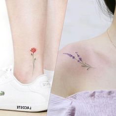 two pictures one with a flower and the other with a small tattoo