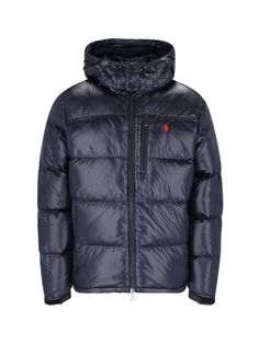 Polo Ralph Lauren logo quilted down jacket in blue fabric with high neck, hood, zip closure, contrasting red embroidered logo, chest zip pocket, elastic trim, and straight hem. composition: 100% nylonsize and fit: adjust | Polo Ralph Lauren Men's Logo Quilted Down Jacket | FW23/24 Ralph Lauren Logo, Man Logo, Ralph Lauren Polo, Polo Ralph Lauren Mens, Personal Shopping, Polo Shirts, Casual Jacket, High Collar, Blue Fabric