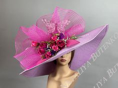 "Vogue hats are perfect for horse racing events, church, the Kentucky derby, weddings, garden tea parties and charity events. 100% Brand new, hand made and high quality. Size: One size / Adjustable inner band. Brim: approx. 10\" THIS HAT IS NOT RETURNABLE AND IS NON-REFUNDABLE. Please feel free to ask me any questions or special requests. All pieces are securely wrapped & boxed to prevent damage/breakage. Please visit my other shop https://www.etsy.com/shop/LadyHatsBoutique?ref=hdr_shop_menu Tha Hot Pink Hat, Tea Hat, Cocktail Summer, Tea Hats, Ladies Hats, Purple Hat, Bride Hat, Women Hats Fashion, Summer Hats For Women