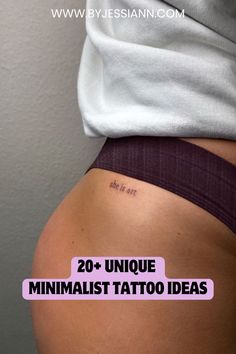 20+ Unique & Dainty Tattoos to Copy - Minimalist Tattoo Ideas Unique Tattoos Stencil, Hideable Tattoos For Women, Small Word Tattoo Placement Ideas, Minimalist Bff Tattoo, Tiny Fine Line Tattoo Placement, Small Simple Hip Tattoos, Independent Tattoos For Women, Small Fine Line Hip Tattoo, Unique Tattoo Spots For Women