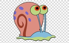 a cartoon snail with two large eyes on it's back