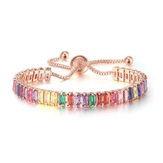 PRICES MAY VARY. 💕 🎁 Materials - Carefully selected the top grade brilliant AAA+ 3*5mm Zircon,Under the Heart & Arrow cutting effect,every simulated diamond restores item natural beauty and extremely brilliance. Luxury dazzling bracelet highlights the noble atmosphere.Make you to be more charming and eye catching on any Occasion. 💕 🎁 Hypoallergenic - 14K Rose Gold Plated Brass adjustable Tennis Bracelet, Nickel-free and Lead-free,so as to reduce the possibility of rash or skin irritation.no Cubic Zirconia Bracelet, Bracelets Design, Rainbow Bracelet, Zircon Jewelry, Copper Bracelet, Colorful Bracelets, Crystal Bracelet, Bracelet For Women, Color Crystal