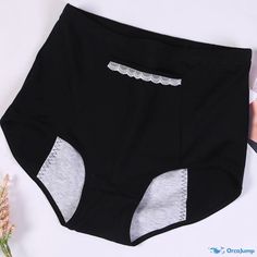 Orcajump - High-Waisted Pure Cotton Menstrual Four-Layer Waterproof Period Panties in Black, Designed for Leakage Protection During Menstrual Cycle. High Waist Breathable Black Bottoms, Black Stretch Full Coverage Bottoms, High Stretch Cotton Black Bottoms, Breathable Black Cotton Bottoms, Black Breathable Cotton Bottoms, Black Cotton Bottoms Multi-pack, Menstrual Period, Period Panties, Leak Proof