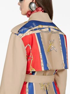 Gucci graphic-print Trench Coat - Farfetch Gucci Graphic, Trench Coat Brown, Pointed Flat Collar, Brown Trench Coat, Blue Trench Coat, Classic Trench Coat, Flat Collar, Belted Trench Coat, Brown Coat