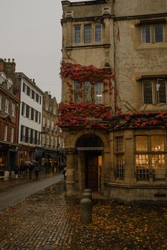 cambridge, old building at dusk, rainy streets, ivy during autumn Cambridge England Aesthetic, Fall In The City Aesthetic, Cambridge In Autumn, Fall Uk Aesthetic, Autumn Aesthetic England, English City Aesthetic, England Rain Aesthetic, Oxford Autumn Aesthetic, Uk City Aesthetic