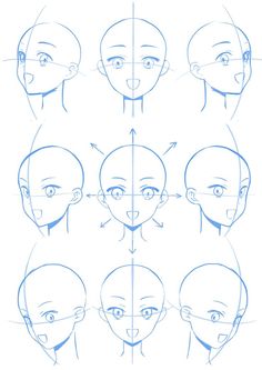 how to draw an anime character's head with different angles and facial expressions, step by step