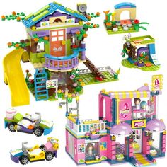 a toy house with lots of toys surrounding it