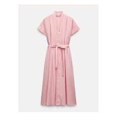 ZARA WOMAN COLLECTIONMidi dress made of 100% cotton. V-neck and turned-up short sleeves. Front pleat detail. Adjustable tied self belt. Front button closure. Zara Silk Dress, Split Dress, Daily Dress, Zara Woman, Shirtdress, Flowing Maxi Dress, Zara Women, Summer Shirts, Skirt Length