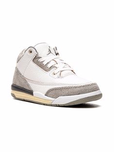 White/grey leather/rubber Air Jordan 3 Retro sneakers from JORDAN featuring signature Jumpman motif, contrasting panel detail, round toe, front lace-up fastening, branded insole and rubber sole. These styles are supplied by a premium sneaker marketplace. Stocking only the most sought-after footwear, they source and curate some of the most hard to find sneakers from around the world.. | Jordan Kids Air Jordan 3 Retro sneakers Jordan 3 Retro, Air Jordan 3 Retro, White Sneakers Women, Air Jordan 3, Women Sneakers, Kids Jordans, Retro Sneakers, Jordan 3, Sneaker Collection