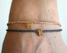 Discover Jewelry | Etsy Etsy Bracelets, Letter Necklace Initials, Initial Bracelet Gold, Bangles Diy, Monogram Bracelet, Bracelet Initial, Gold Letter Necklace, Bridesmaid Gifts Jewelry, Letter Bracelet