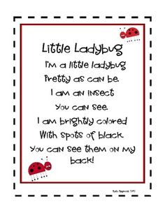 a ladybug poem with the words, i'm a little ladybug pretty as can be