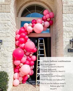 a ladder is in front of a building with balloons