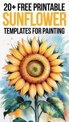 Sunflower painting template with vibrant colors, promoting free printable designs for painting.