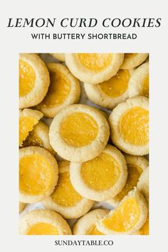 lemon curd cookies with buttery shortbread on a white background text reads, lemon curd cookies with buttery shortbread