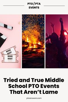 three different images with the words, tried and true middle school events that aren't lame