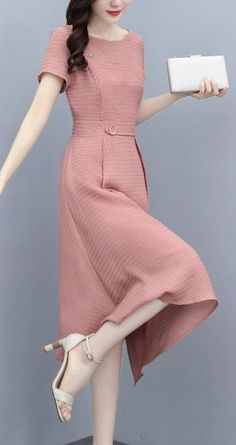 Aesthetic Pink Formal Knee Length Dress, Office Dress, Casual dress, Business Attire Outfit. It is sexy, comfy and classy. It is street style, good for elegant ladies, classy teens and modern fashion Chic A-line Maxi Dress For Office, Feminine A-line Maxi Dress For Work, A-line Fit And Flare Maxi Dress For Work, A-line Midi Dress For Office, Fit And Flare A-line Maxi Dress For Work, Chic Fitted Dress With Wide Hem, Fitted Dress With Wide Hem For Summer, Chic Maxi Dress With Wide Hem, Office A-line Fit And Flare Midi Dress